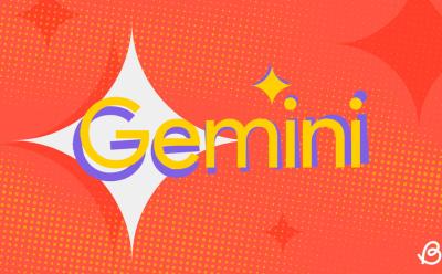 illustration of the gemini logo in front of an orange background