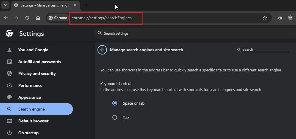 manage search engine in chrome