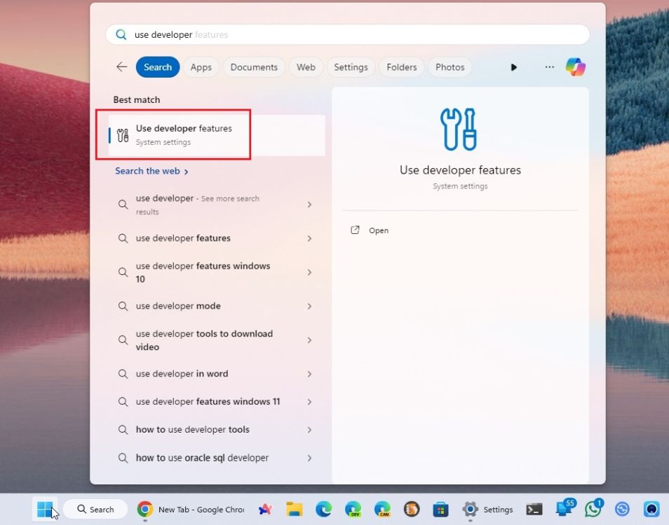 open developer settings windows 11