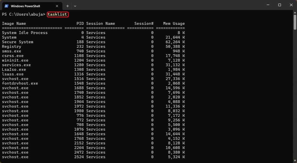 tasklist command