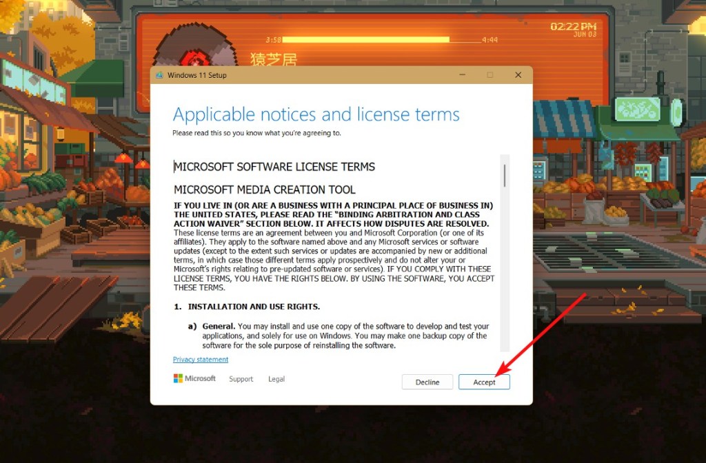 Accept conditions