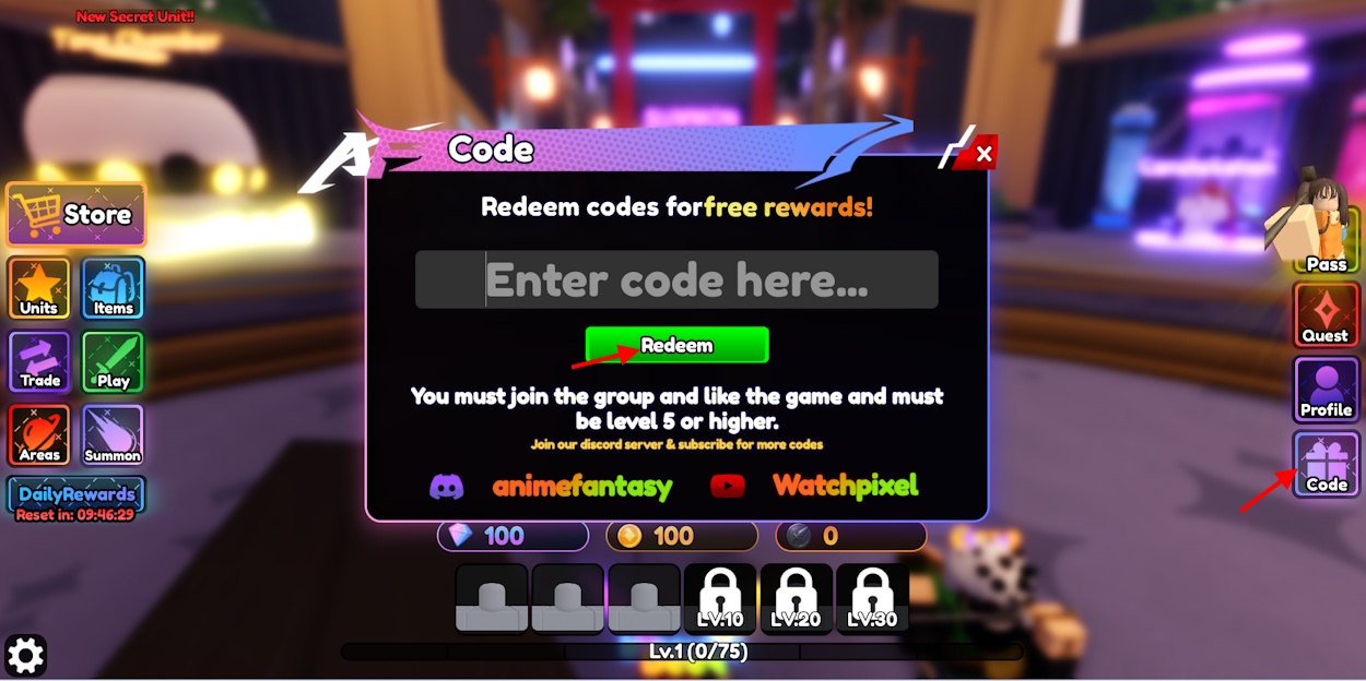 Anime Fantasty Code Redeem