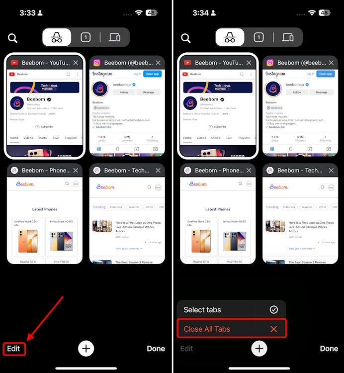 Close all Incognito tabs on Google Chrome on iPhone