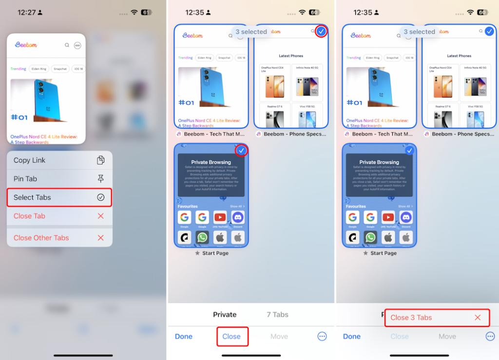 Closing multiple Private Browsing tabs on Safari on iPhone