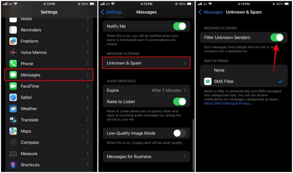 Enable Filter Unknown Sender