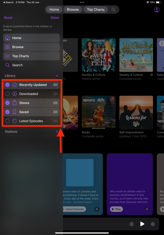 How to remobe menu items from tab bar on iPad