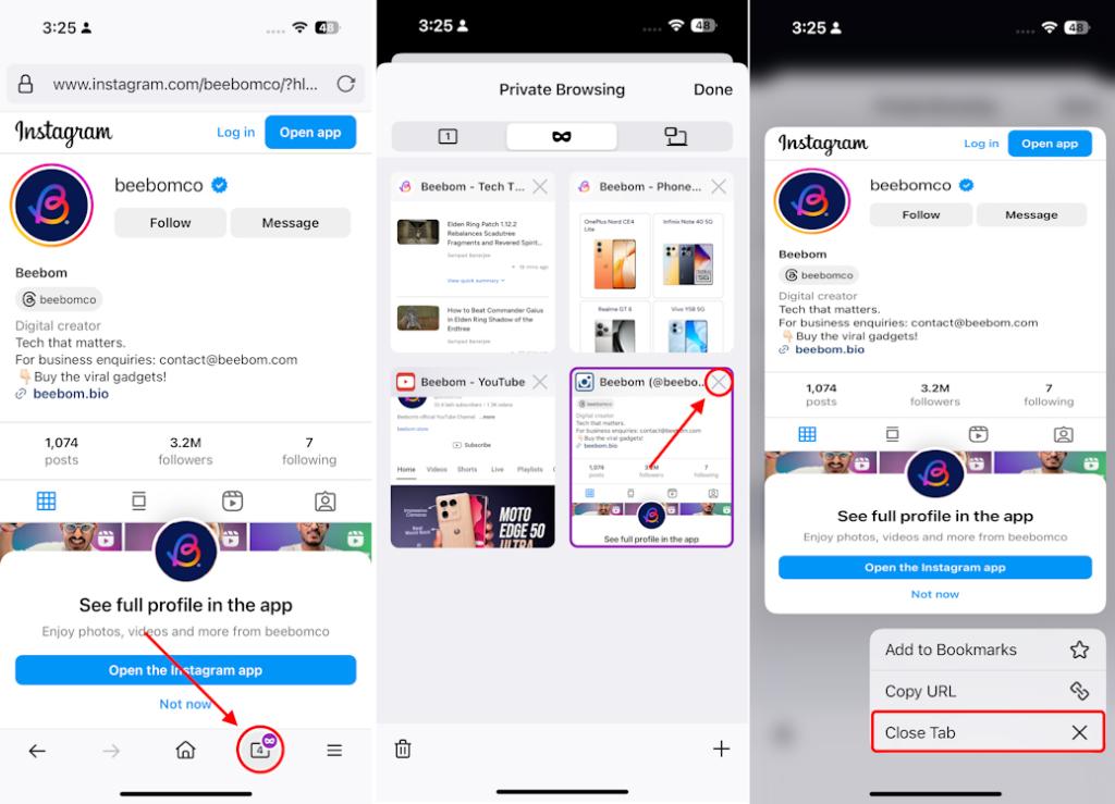 How to turn off specific Firefox Private tabs on iPhone