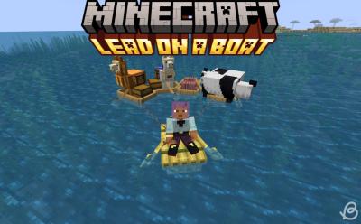 Player leading boats and chest boats with mobs inside them in Minecraft