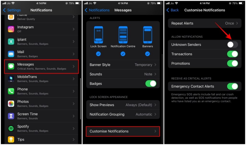 Turn Off Unknown Sender Notifications to Stop Spam Messages on iPhone