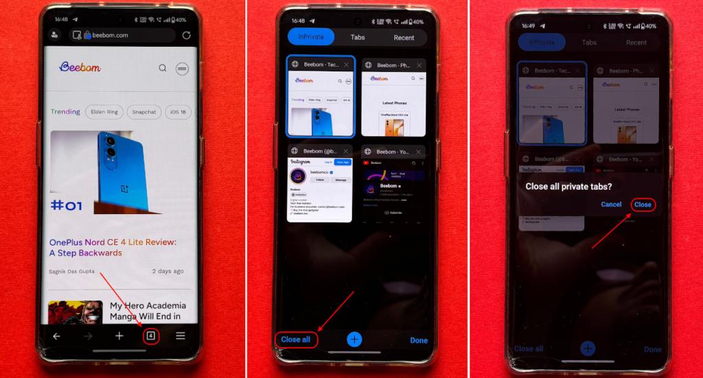 Turning off Incognito Mode on Microsoft Edge on Android