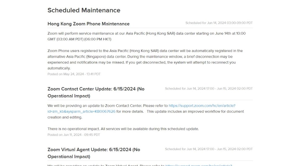 Zoom server maintenance