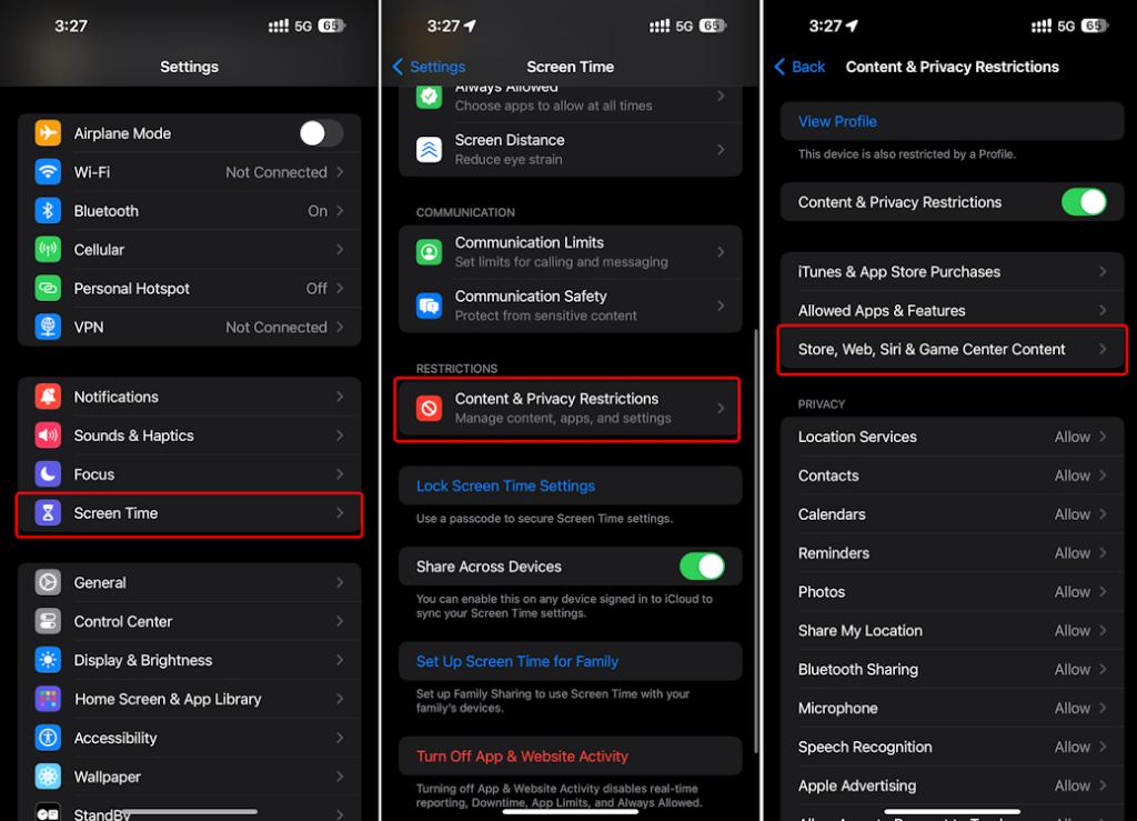 Heading over to Content Restrictions in Mac Screen Time Settings