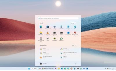 Preview of Start menu on a Windows 11 laptop