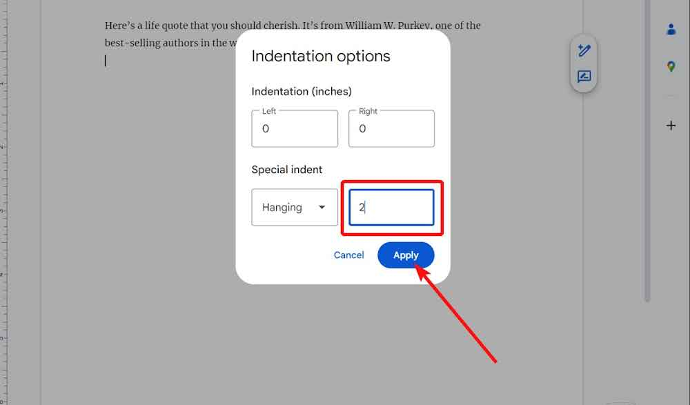 Add a number and click apply