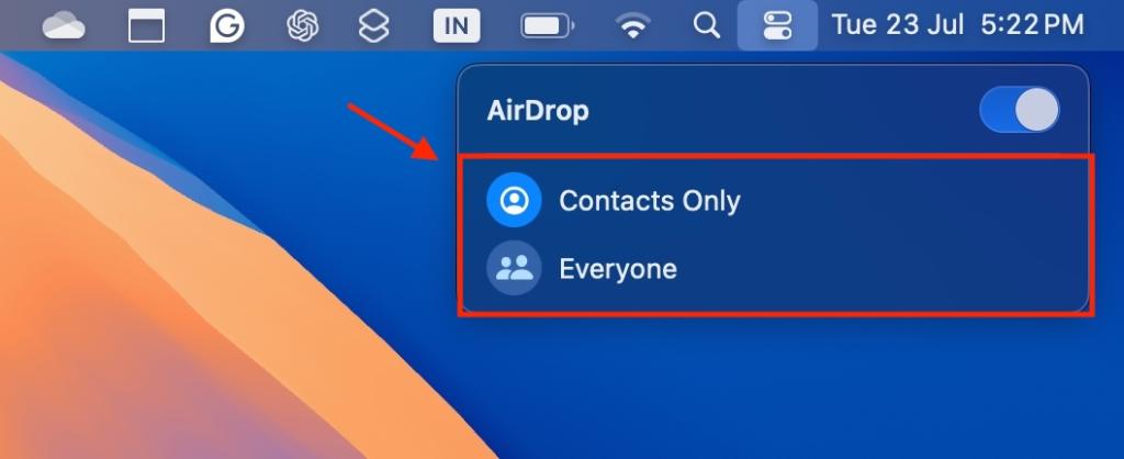 AirDrop Options Mac Control Center