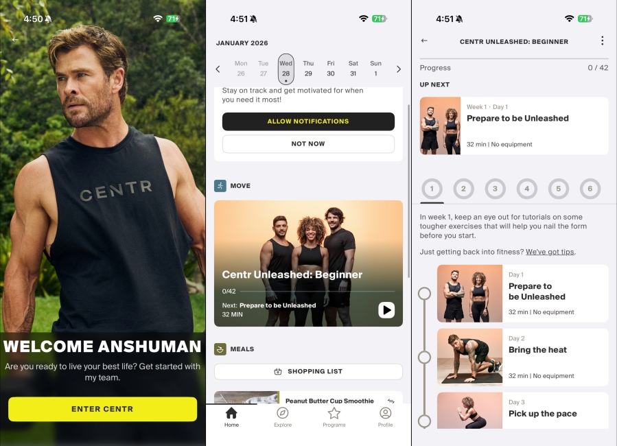 Centr Fitness App screenshots