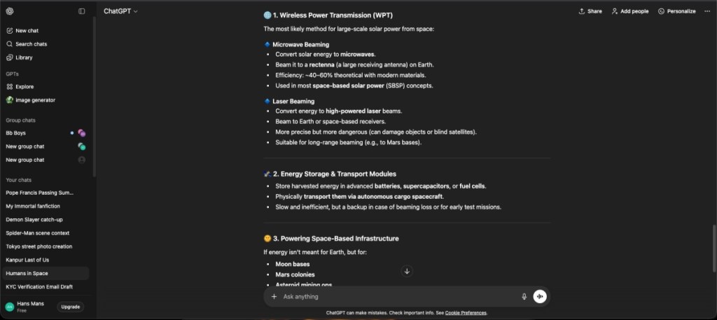 ChatGPT conversation screenshot