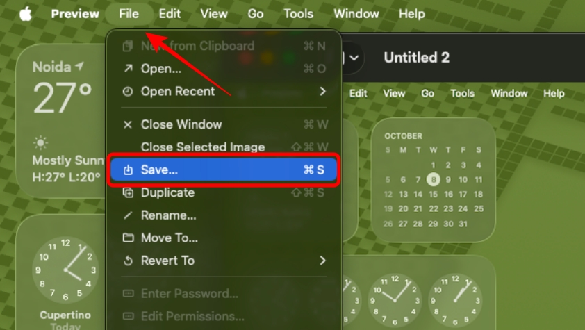 Click on File Menu in Preview app and select Save option