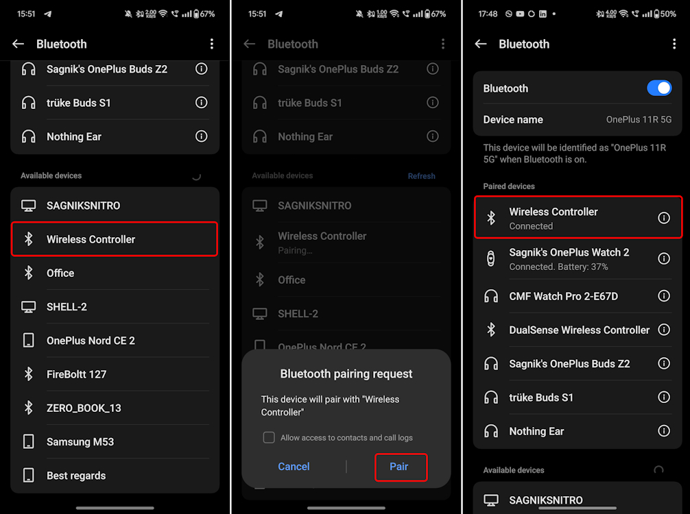 Connecting PS4 controller to Android phone