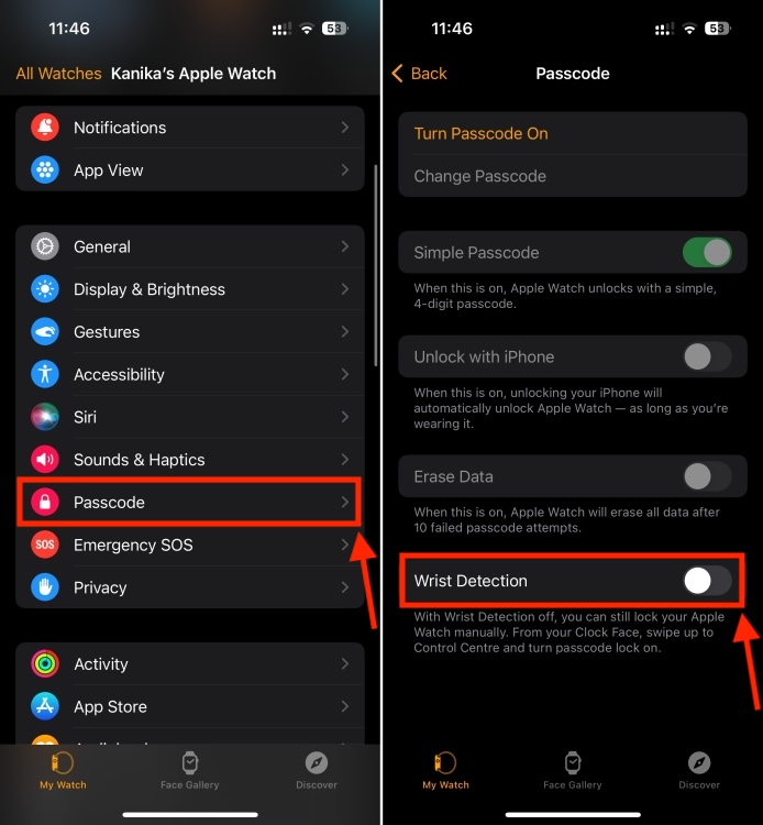 Disable Wrist Detection Apple Watch