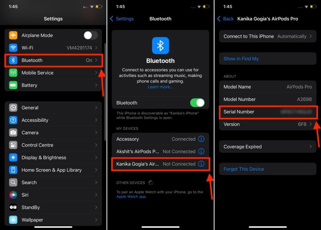 Find AirPods Serial Number on iPhone