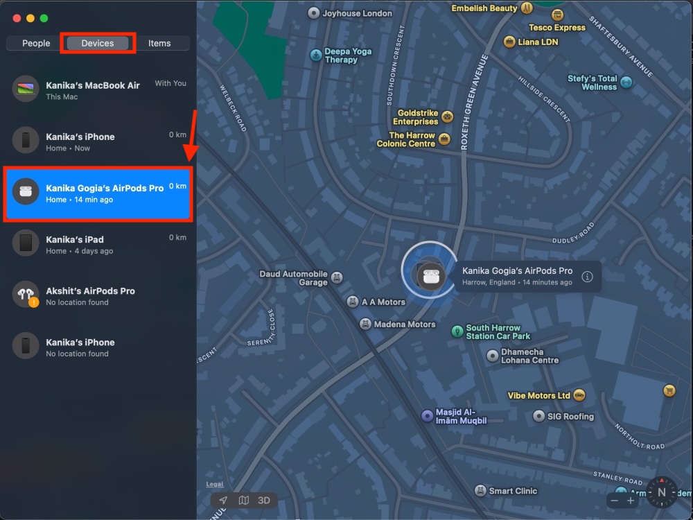 Find AirPods using Mac