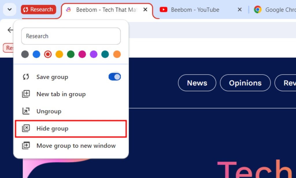 Hide Tab Group Google Chrome