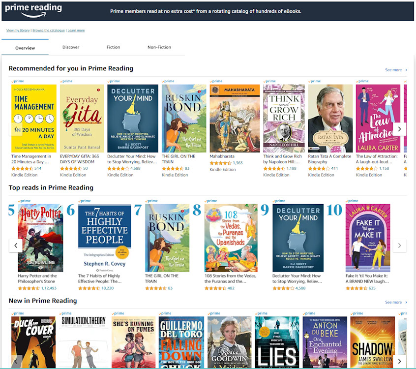 Prime Reading catalog Amazon Web