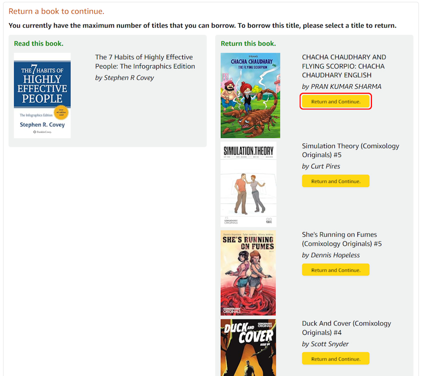 Returning a book on Amazon Web Prime Reading
