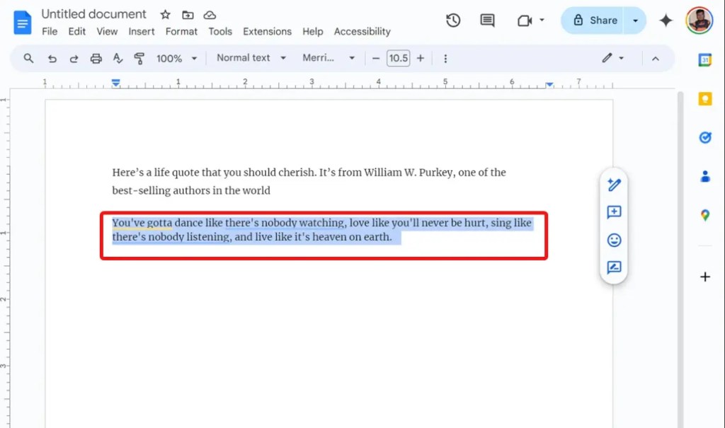 Select all the text in Google Docs