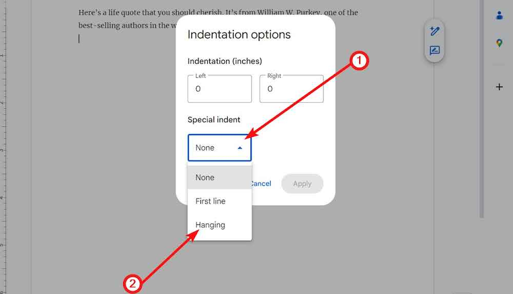 Selecting the indent
