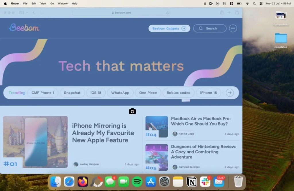 Taking a screenshot of a window in MacBook