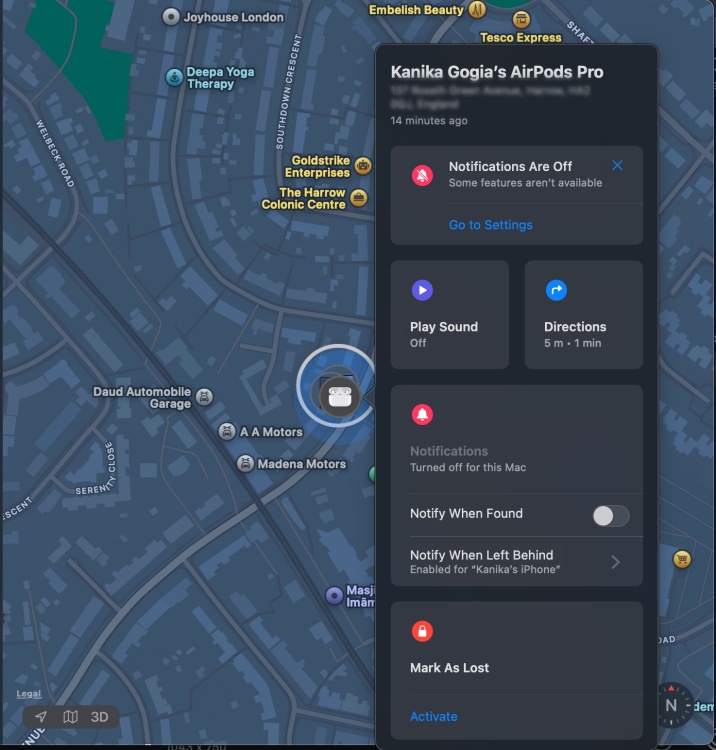 Track Lost AirPods using Find My on Mac
