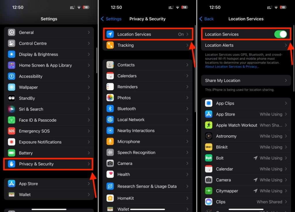 Turn on Location Services on iPhone