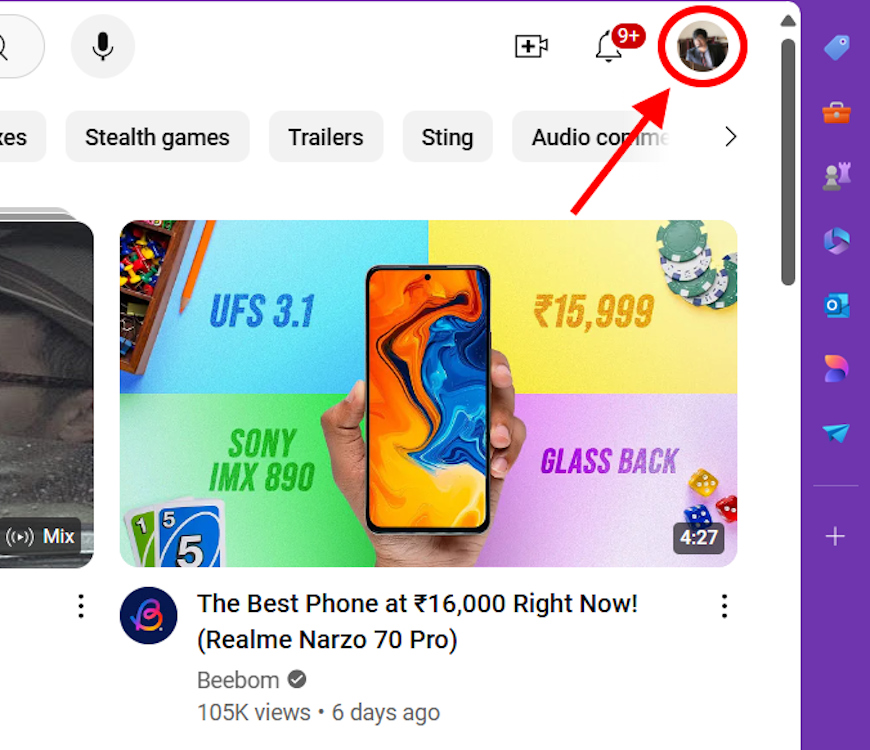 YouTube Profile Icon on Web