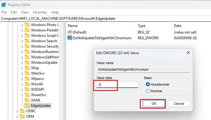 change registry key value
