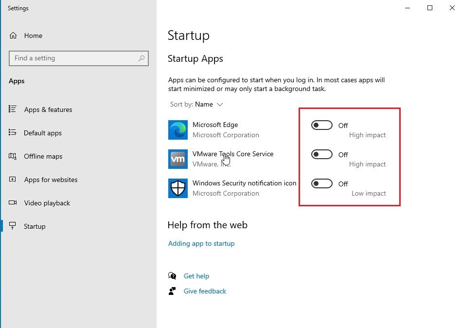 Turn off startup apps