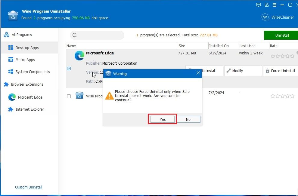 force uninstall microsoft edge