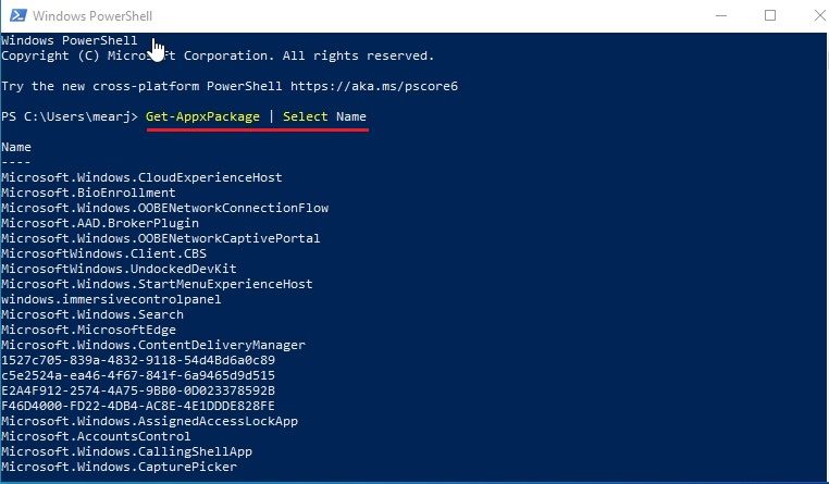 list apps in powershell on windows 10
