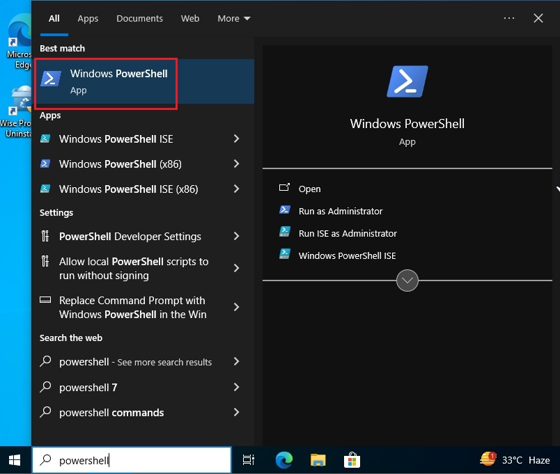 open powershell in windows 10