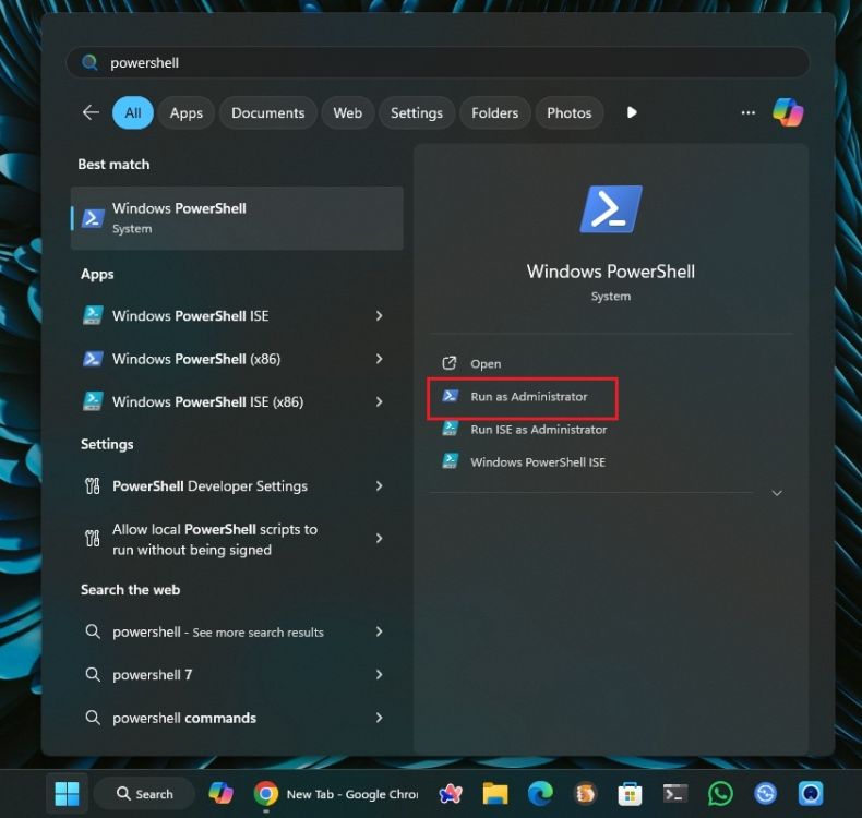 open powershell with admin
