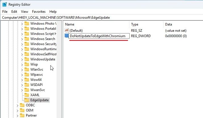 registry key to prevent edge reinstallation