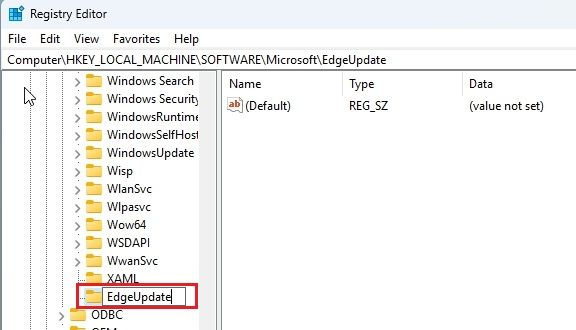 rename edgeupdate key in registry