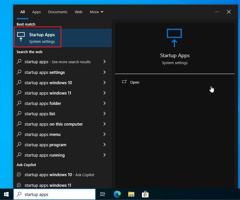 Open startup Apps on Windows 10