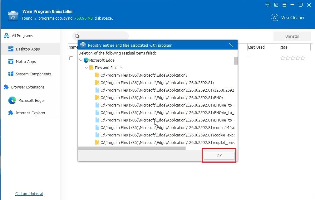 wise uninstaller removing edge from windows 11