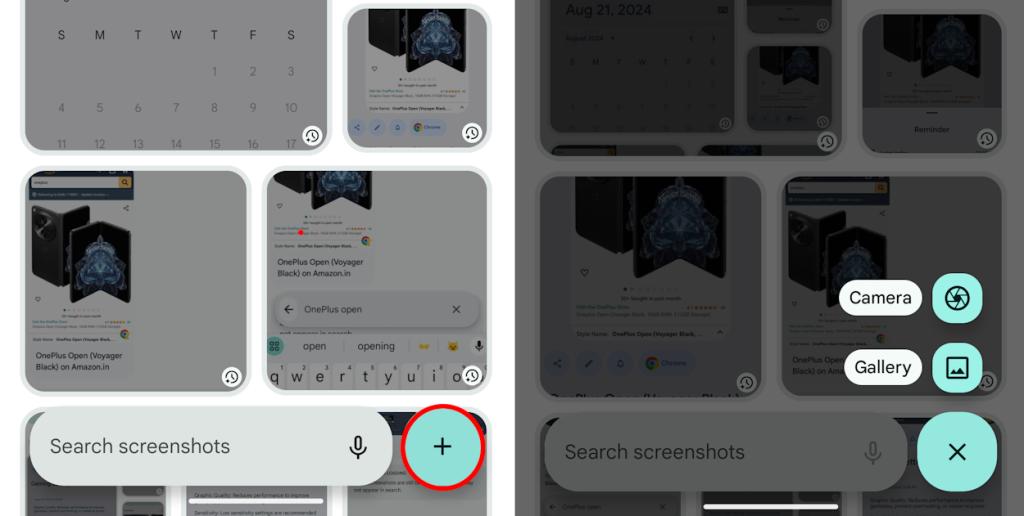 Adding images from gallery or camera in Pixel Screenshots app