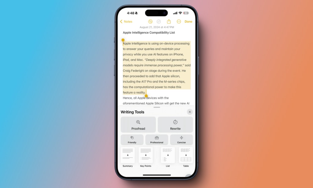 Apple Intelligence Writing Tools