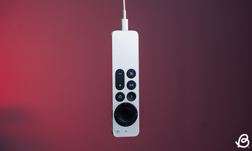 Apple TV Remote plugged in for charging