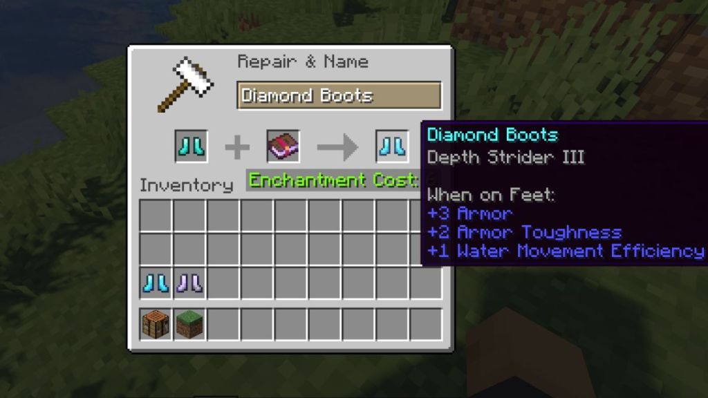 Apply Depth Strider 3 using an Anvil