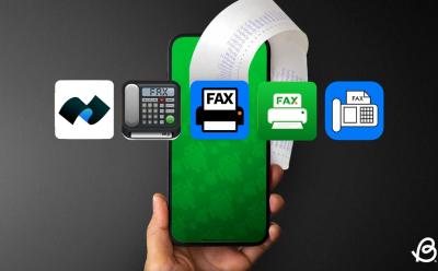 illustration of a phone with a fax sheet printing out of it with multiple fax app icons placed in front